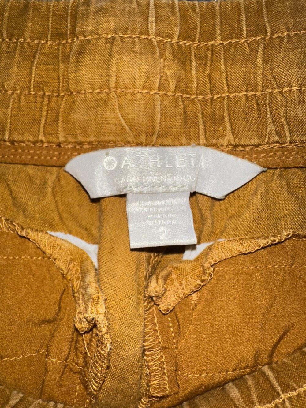 Athleta Pants Women 2 Cabo Linen Jogger Brown Gold Linen Zip Pockets Tie Waist - Picture 4 of 7